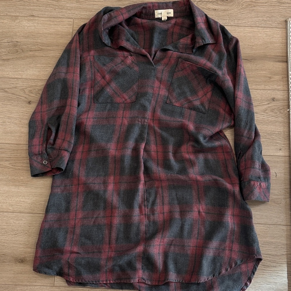 Cloth & Stone Red and Gray Plaid Dress